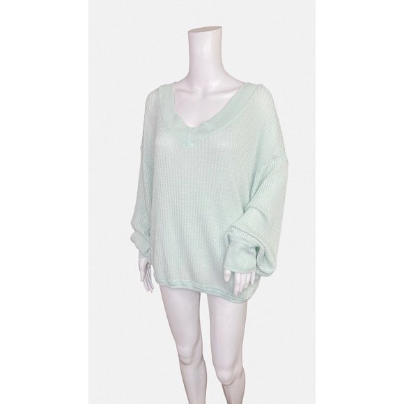Free We The Free Light Green Oversize  Long Sleeve Thermal Waffle Top Large - Picture 4 of 7